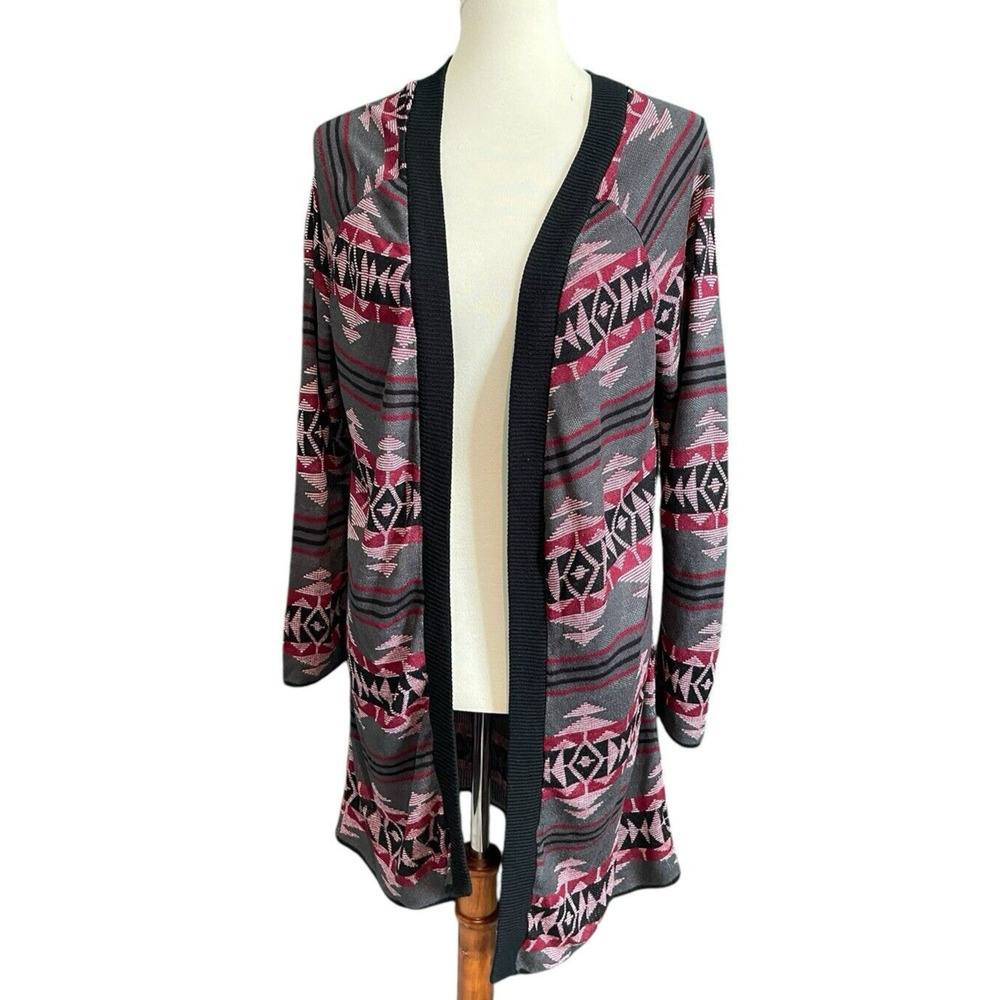 Y2K Say What Aztec Open Cardigan Juniors Large Gray Southwestern Boho Indie